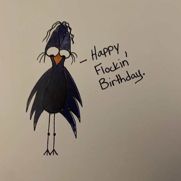 5 Printed Art Cards Happy Flockin’ Funny Birthday w Sad Bird Watercolour Prints - Picture 3 of 4